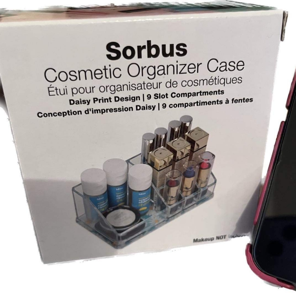 SORBUS COSMETIC CASE‎ ORGANIZER DAISY PRINT DESIGN 9 SLOT COMPARTMENTS MA…